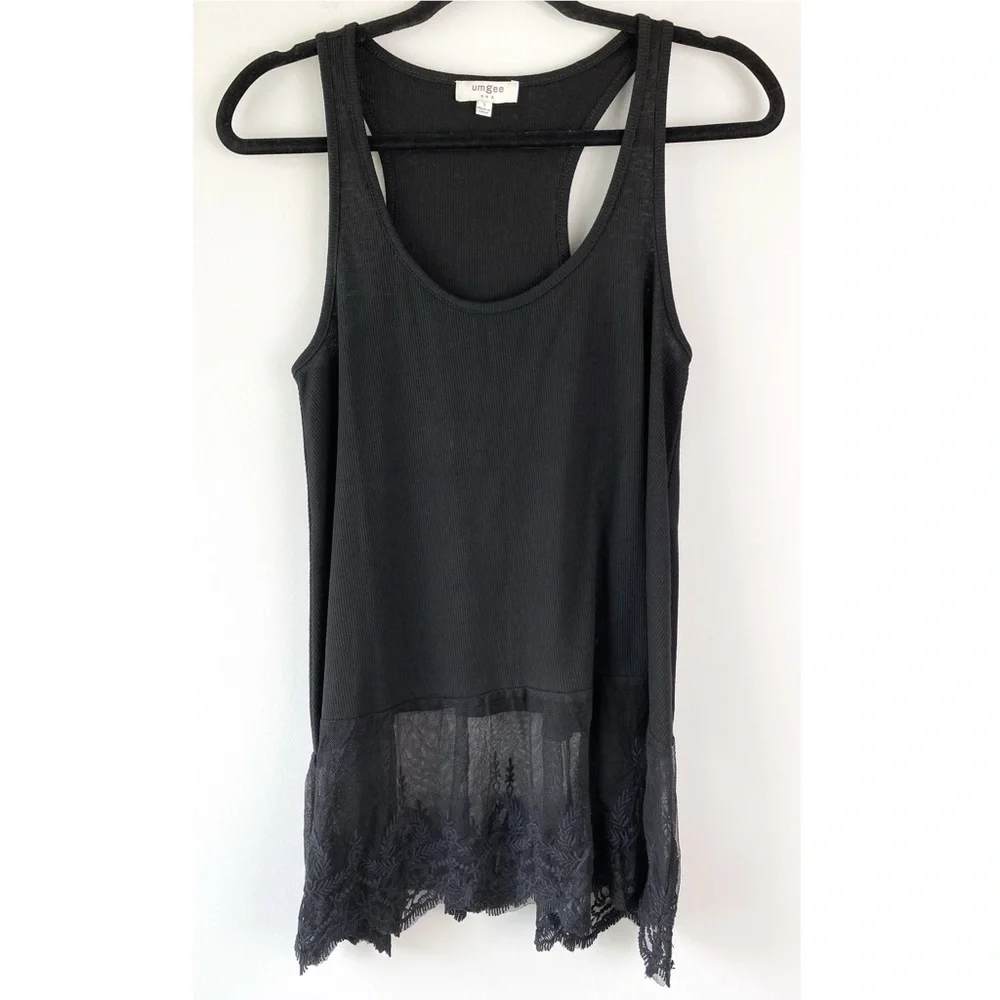 Umgee‎ Womens Lace Trim Tank Top S Black Crochet Festival Bohemian Casual